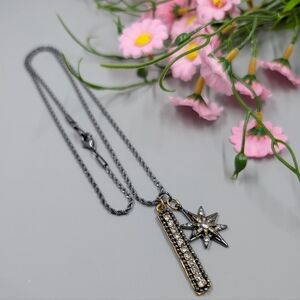 Blingy Vintage Black Silver Metal Genuine Crystal Necklace